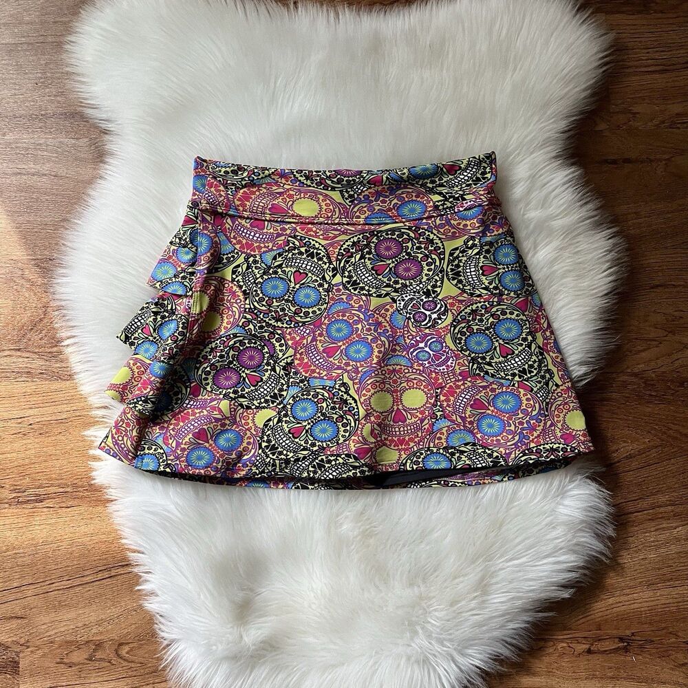 Donajo Fitwear Multicolor Sugar Skull Ruffle Tennis Golf Skort Women’s Size 2